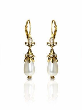 Classic Gold & White Pearl Teardrop Earrings - Women Jewelry